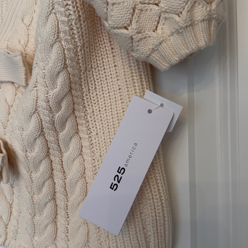 525 America Cream Cable Knit Puff Sleeve Short Cardigan - Picture 4 of 12